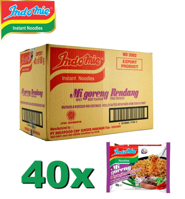 Indomie instant noodles Mi Goreng Beef Rendang -scatola 40 buste Indomie instant noodles Mi Goreng Beef Rendang -scatola 40 buste
